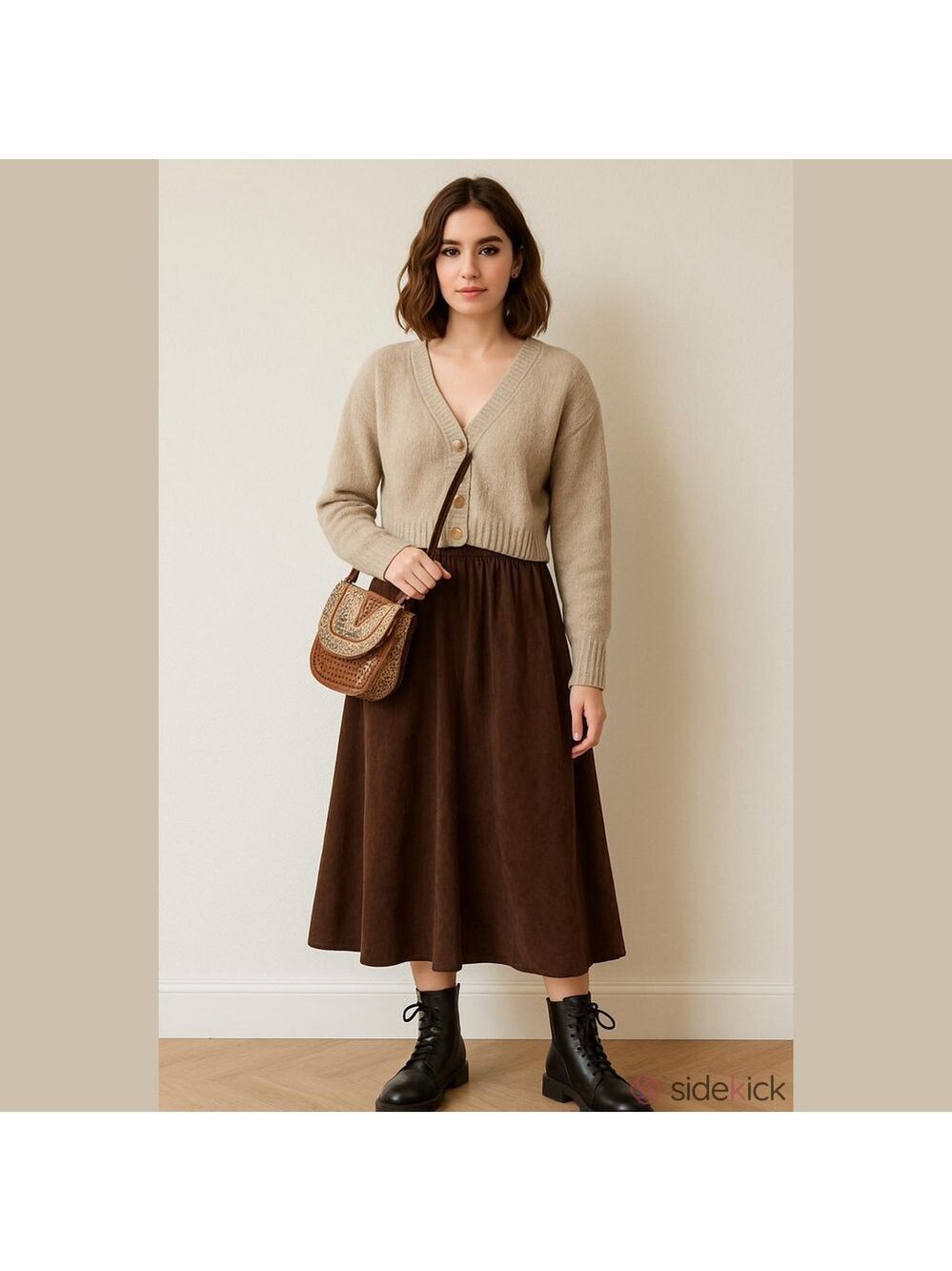 Vintage/Retro 80's/90's Leather/Suede Indie Sleeze Chocolate A-Line Midi Skirt